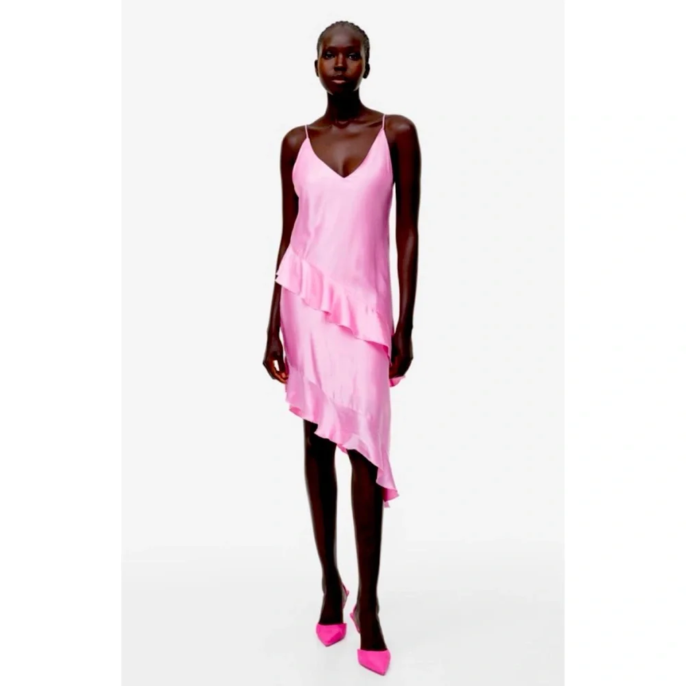 NWT H&M Flounced Satin Slip Dress - Picture 3 of 8